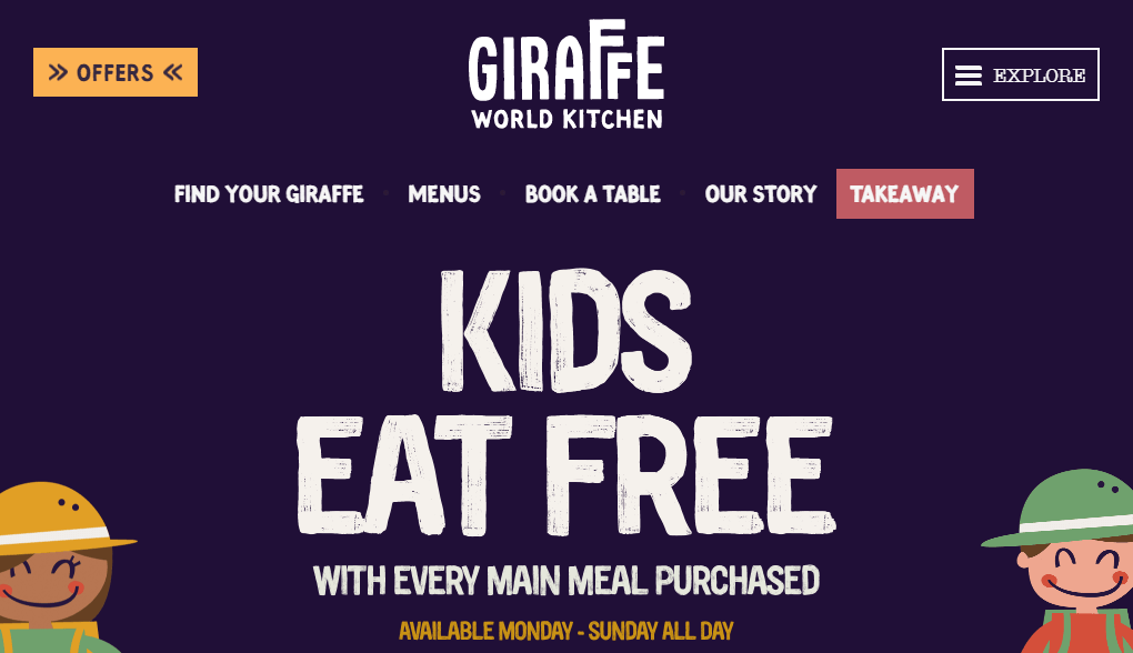 The Giraffe World Kitchen homepage.