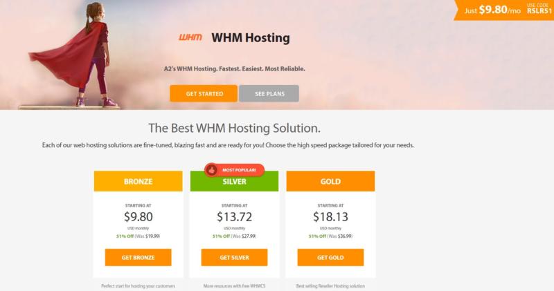 A2 Hosting's WHM hosting plans.