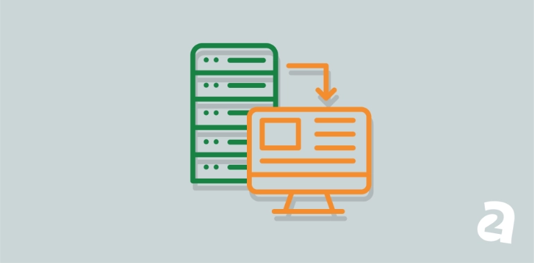 A graphic of a dedicated server transferring a website site to a remove computer that highlights the benefits of choosing dedicated hosting