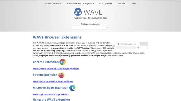 A screenshot of the WAVE Web Accessibility Evolution Tool Browser Extension website taken on October 10, 2024