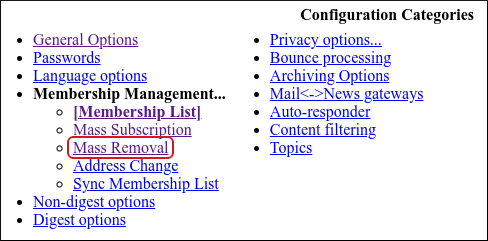 cPanel - Mailing Lists - mailman - Mass Removal