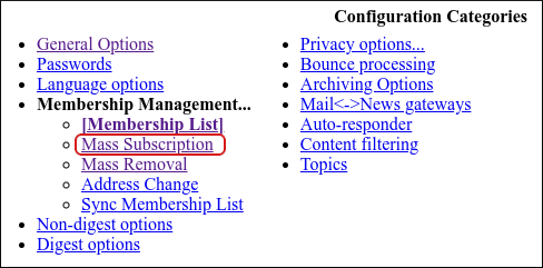 cPanel - Mailing Lists - mailman - Mass Subscription