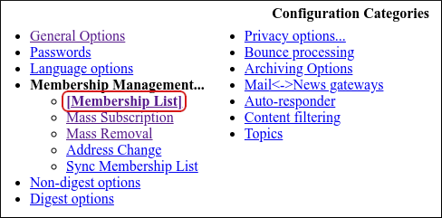 cPanel - Mailing Lists - mailman - Membership List
