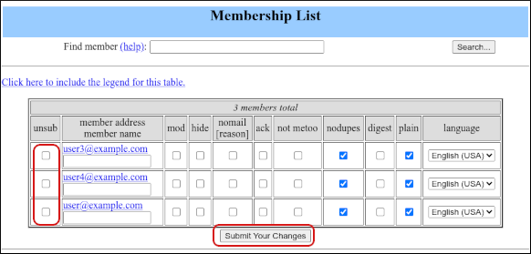 cPanel - Mailing Lists - mailman - Unsub subscribers 