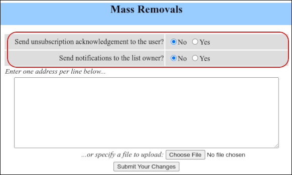 cPanel - Mailing Lists - mailman - Unsubscribe options