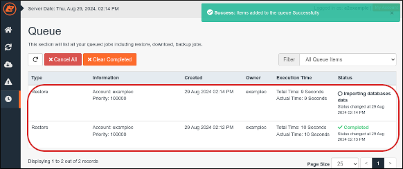 JetBackup - Queue page