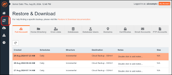 JetBackup - Dashboard - Restore & Download icon