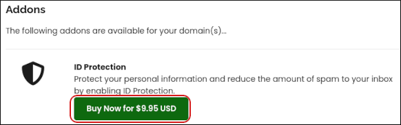 Customer Portal - Domains - Addons - ID Protection