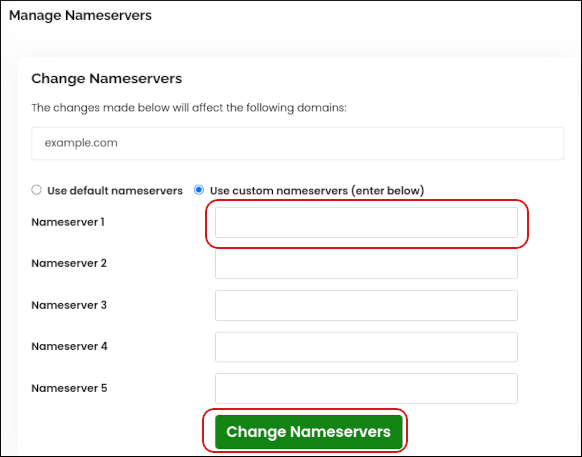 Customer Portal - Domains - Change Nameservers