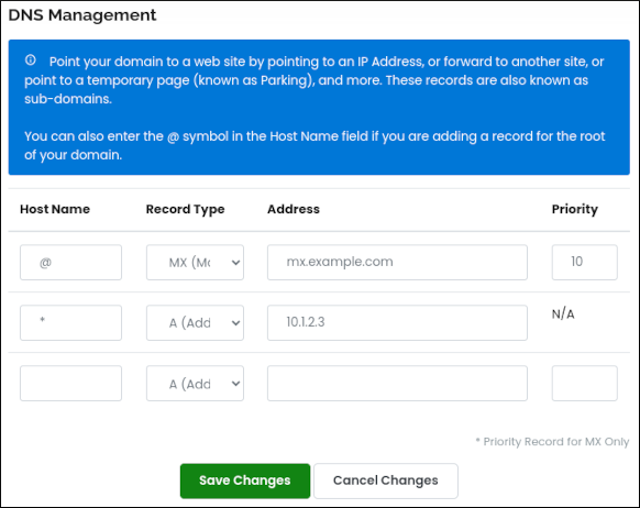 Customer Portal - Domains - DNS Management page