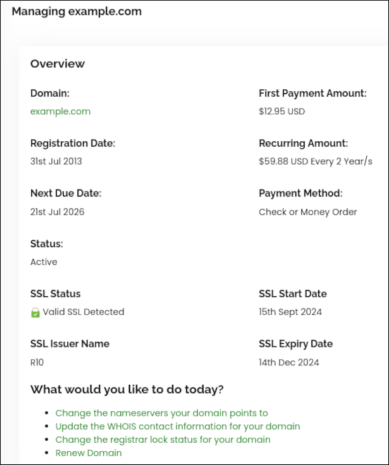 Customer Portal - Domains - Domain overview