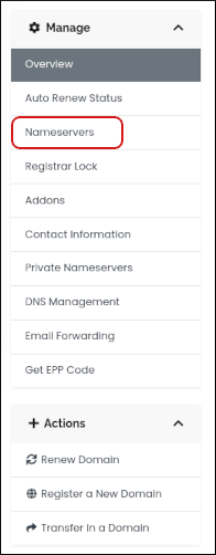 Customer Portal - Domains - Nameservers sidebar menu