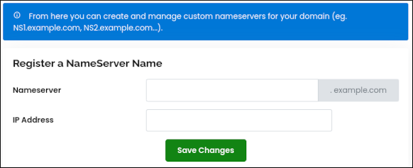 Customer Portal - Domains - Private Namservers - Register