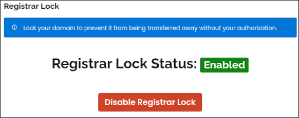 Customer Portal - Domains - Registrar Lock Status page