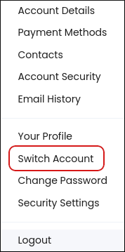 Customer Portal - Hello menu - Switch Account