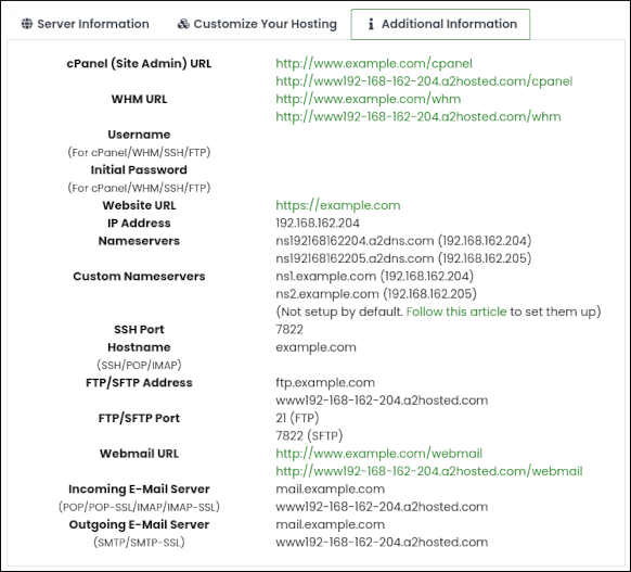 Customer Portal - Dedicated Server - Additional Information tab