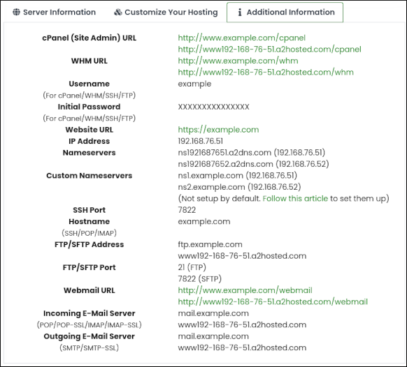 Customer Portal - Managed VPS - Additional Information tab