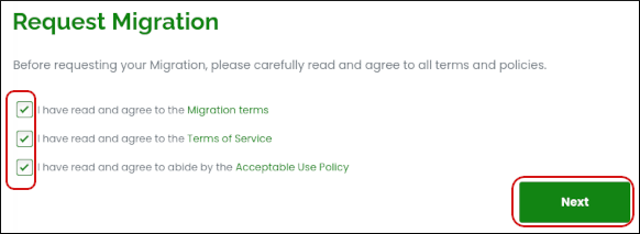 Customer Portal - Migration Request - Accept terms