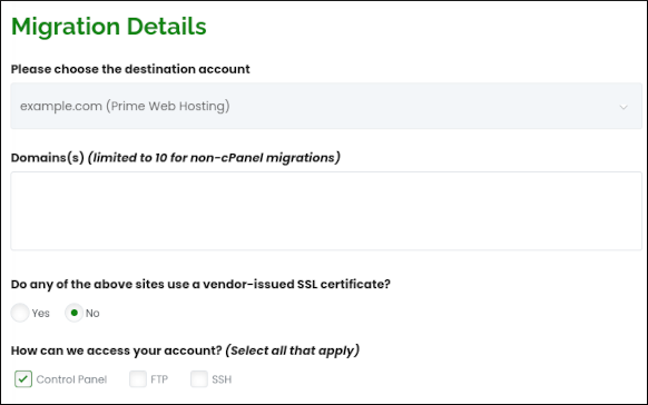 Customer Portal - Migration Request - Migration Details