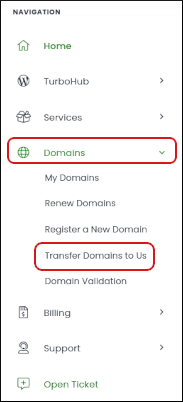 Customer Portal - Domains - Transfer Domains to Us