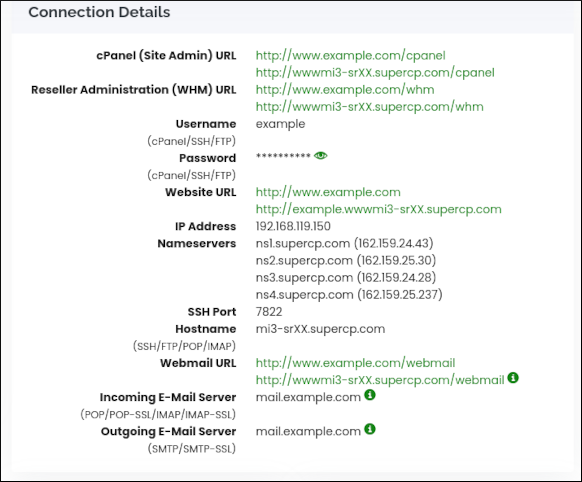 Customer Portal - Reseller - Connection Details