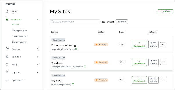 Customer Portal - TurboHub dashboard