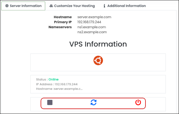 Customer Portal - Unmanaged VPS - Server Information tab