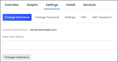 Customer Portal - Unmanaged VPS - Settings tab