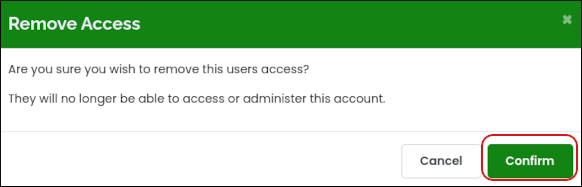 Customer Portal - User Management - Remove Access dialog box