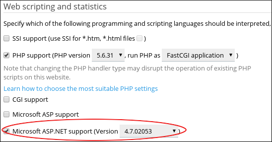 Plesk - ASP.NET version