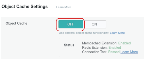 WordPress - LiteSpeed Cache - Object Cache Settings - Object Cache OFF