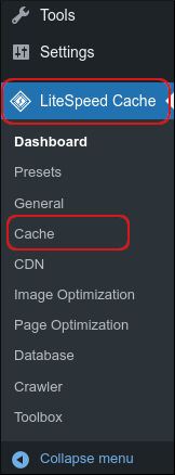 WordPress - sidebar - LiteSpeed Cache - Cache