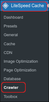 WordPress - LiteSpeed Cache - Crawler sidebar menu