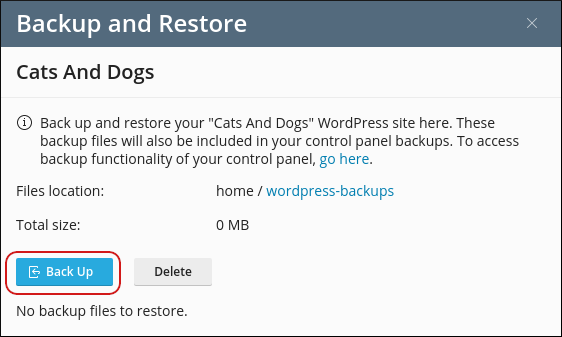 WordPress Toolkit - Backup